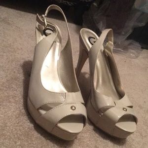 Nude Guess peep toe heels size 10